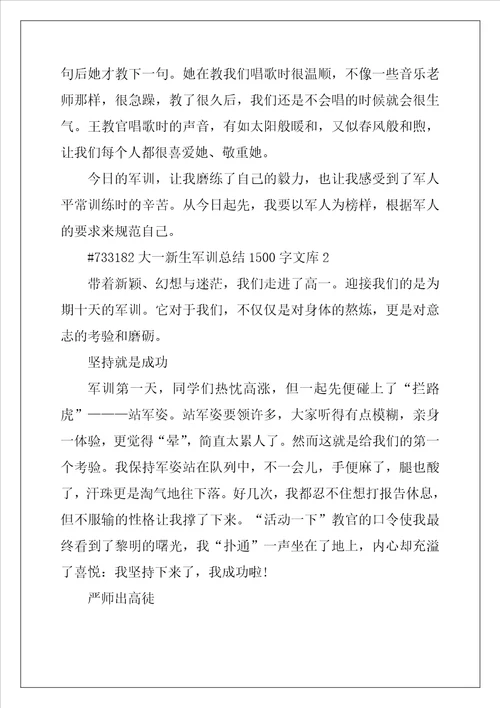 2022年大一新生军训总结1500字文库