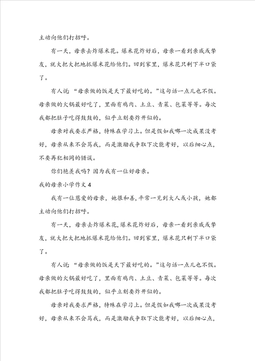 我的母亲小学作文集锦15篇