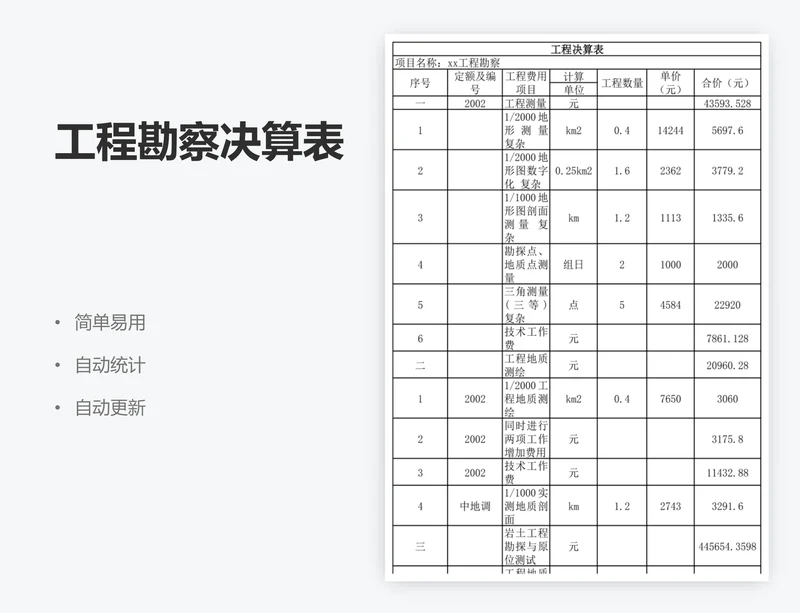 工程勘察决算表