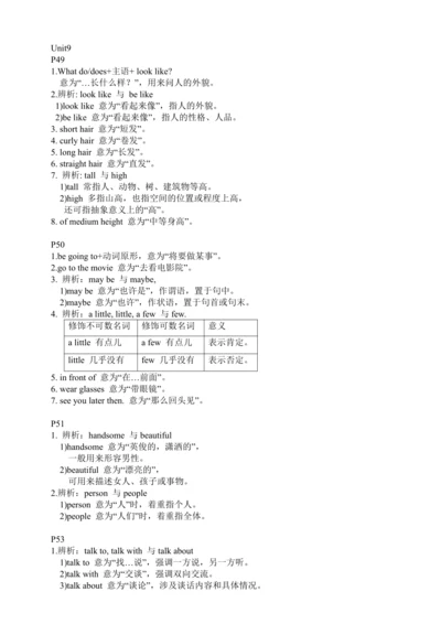 人教版七年级下册英语Unit9-12知识点整合（每页知识点）