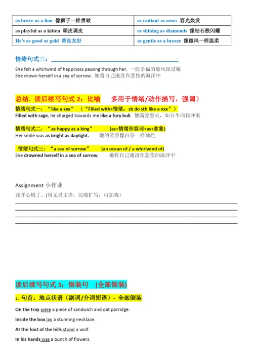 2023届高考英语二轮复习 读后续写课堂讲义 十大高级语法句式.docx