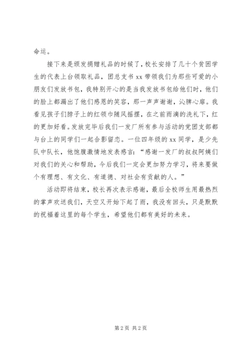 企业爱心捐助总结：党团共进新联爱心捐资助学.docx