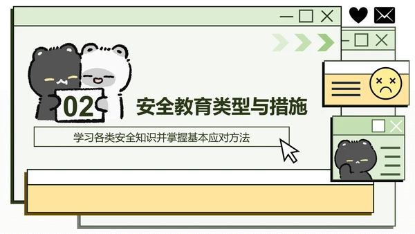 黑白猫绿色卡通风安全教育