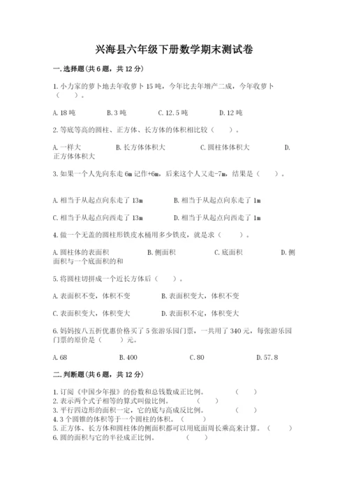 兴海县六年级下册数学期末测试卷（模拟题）.docx