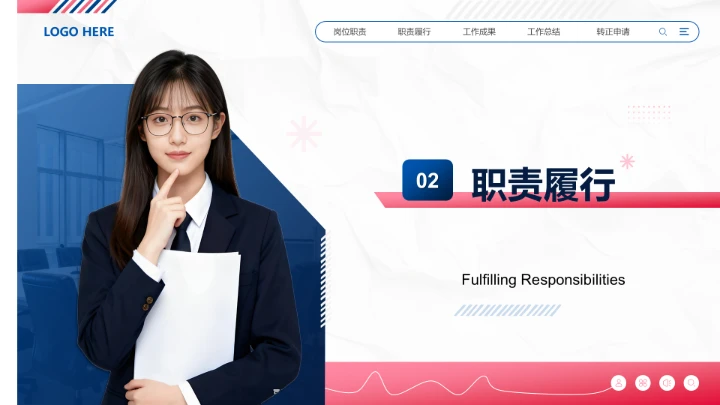 蓝色商务风试用期转正工作汇报PPT模板