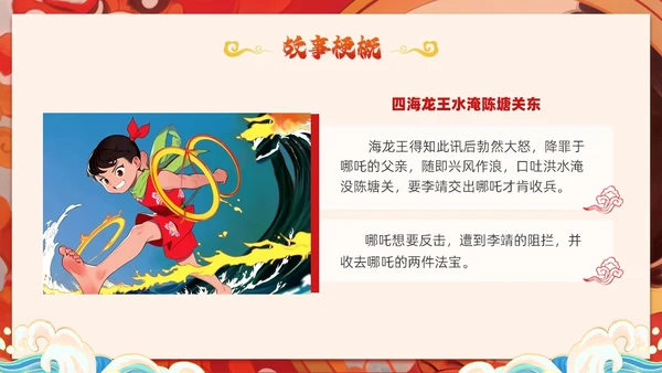 插画风哪吒闹海中国传统神话传说故事分享学生教育PPT神话故事