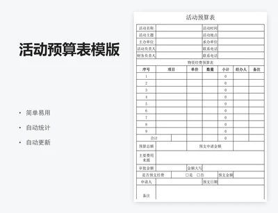 活动预算表模版