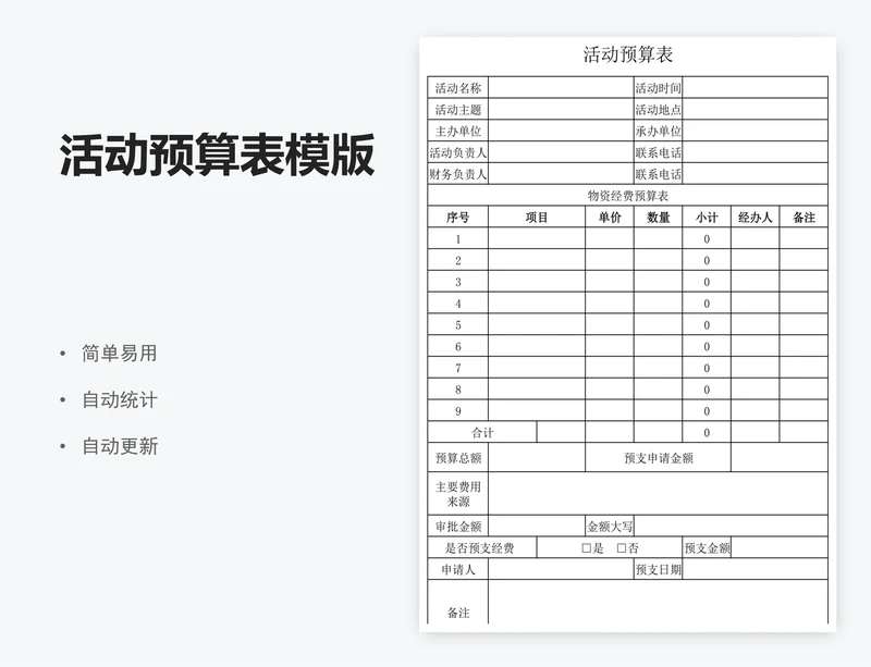 活动预算表模版