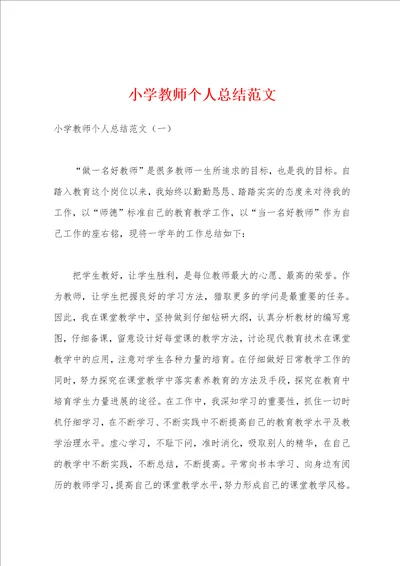 小学教师个人总结范文