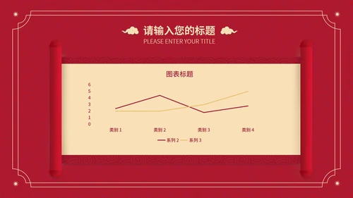红色卷轴年会报告节日PPT模板