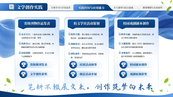 蓝色学术风大学生毕业简历通用PPT模板