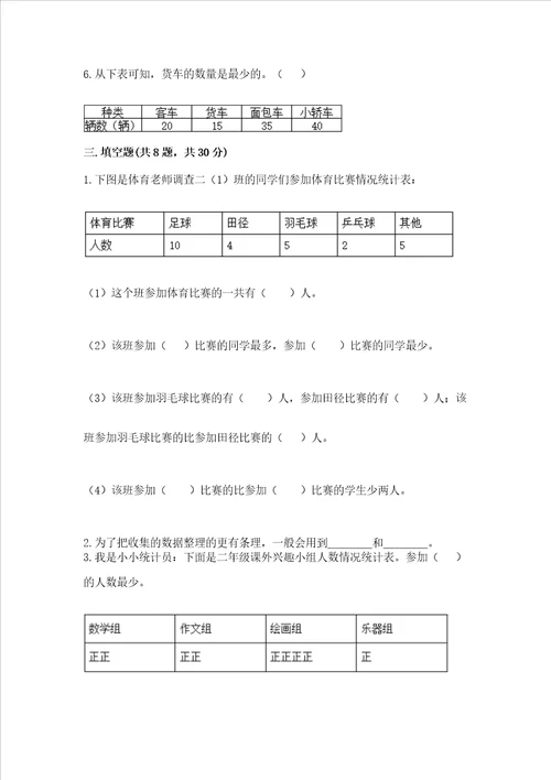 苏教版二年级下册数学第八单元 数据的收集和整理一 测试卷含完整答案名校卷