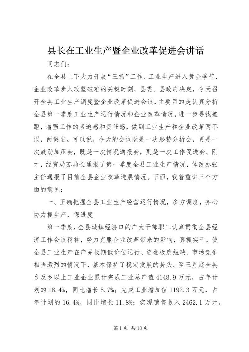 县长在工业生产暨企业改革促进会讲话.docx