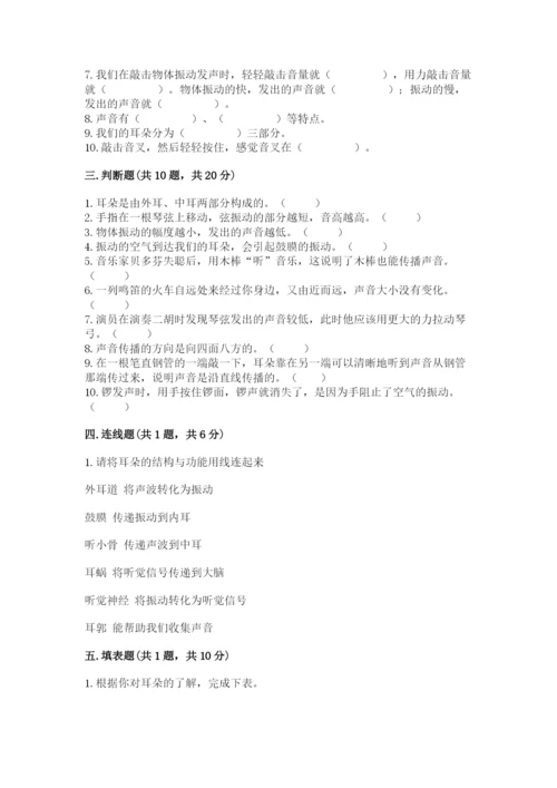 教科版 科学四年级上册第一单元声音测试卷及参考答案（典型题）.docx