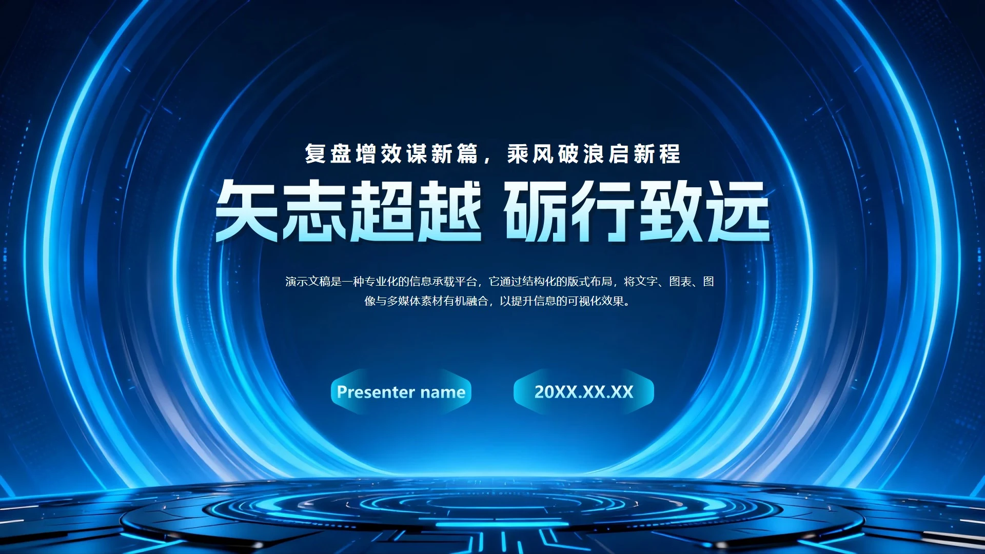 蓝色渐变科技风年终工作总结汇报PPT模板