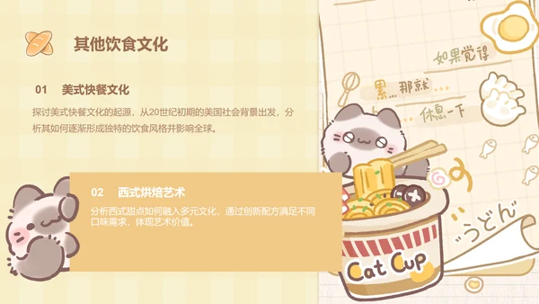团团猫黄色卡通风美食介绍ppt模版