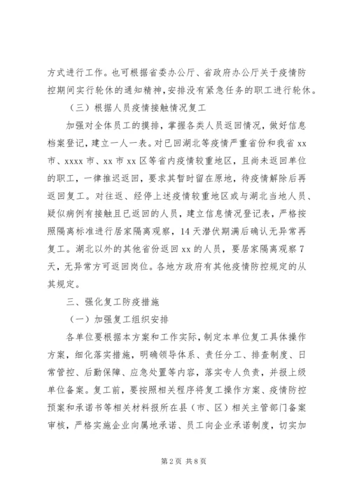 集团公司XX年复工方案范文.docx