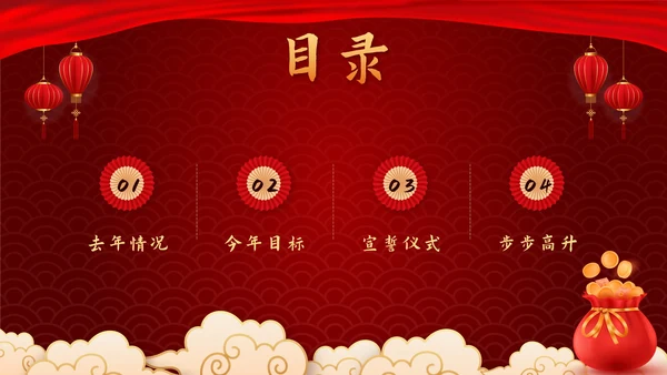 红色中国风奢华开工大吉业绩动员PPT模板
