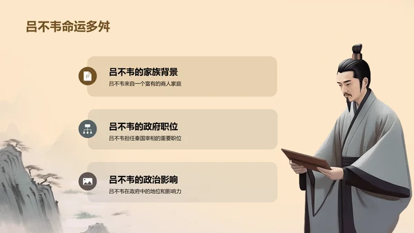黄灰色插画复古国风名著导读吕氏春秋培训课件PPT模板