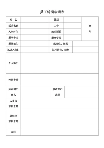 员工转岗申请表实用