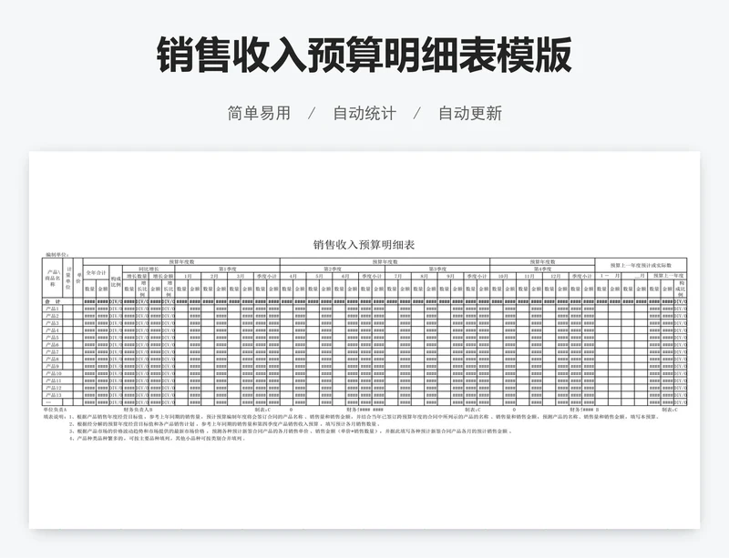 销售收入预算明细表模版