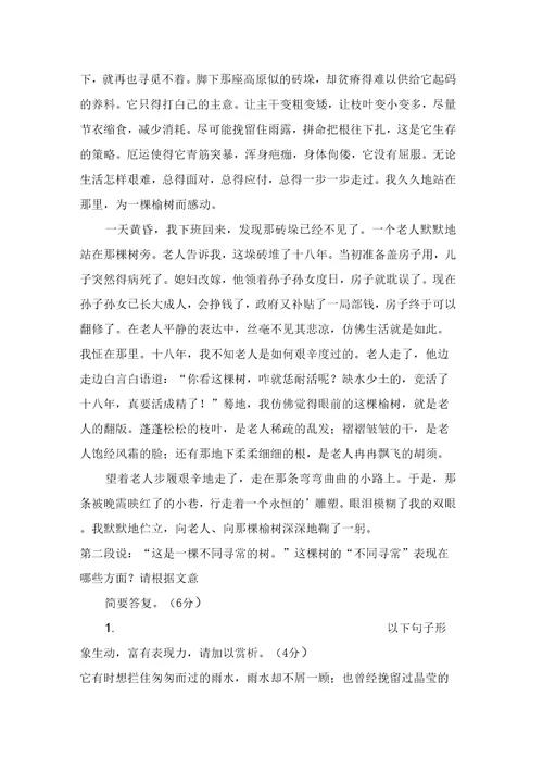 向一棵树鞠躬阅读练习及答案