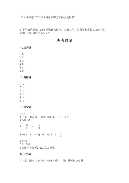 安庆市桐城市六年级下册数学期末测试卷完美版