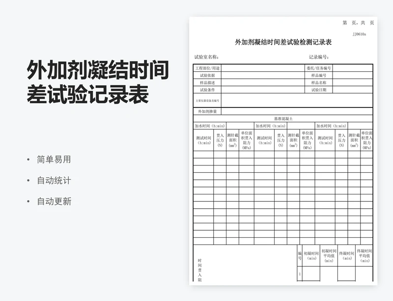 外加剂凝结时间差试验记录表