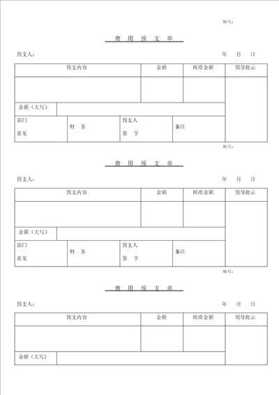 预支费用申请单模板