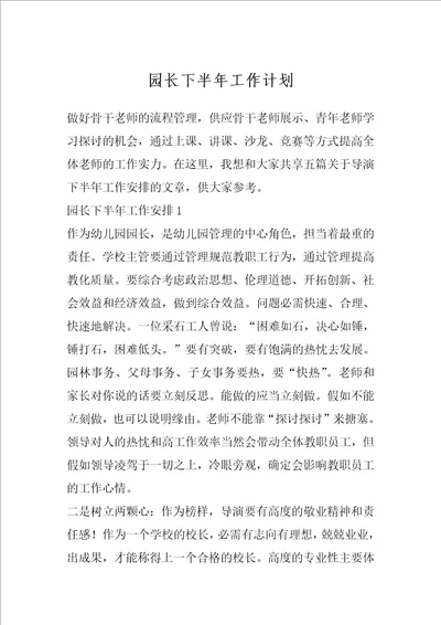 园长下半年工作计划
