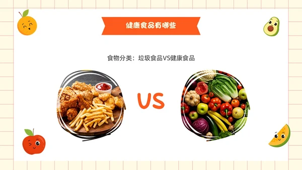 黄色卡通风吃健康的食物PPT模板健康饮食讲座