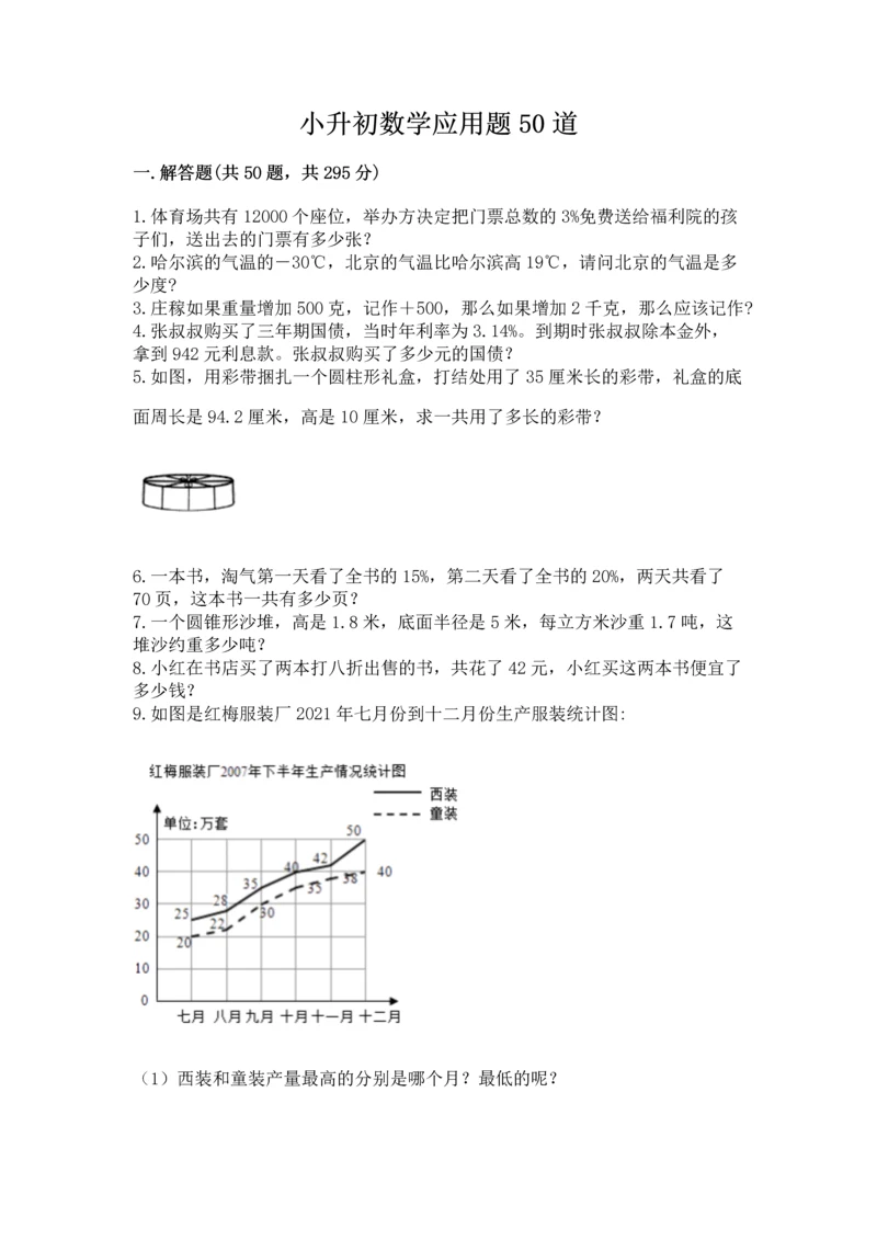 小升初数学应用题50道及参考答案（培优b卷）.docx