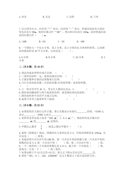 河南省平顶山市六年级下册数学期末考试试卷完整答案.docx