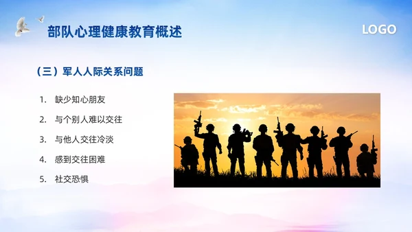 蓝色简约部队心理健康教育PPT模板宣传PPT动态PPT