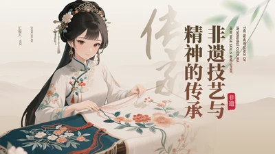 棕色中国风非遗技艺与精神的传承PPT模板
