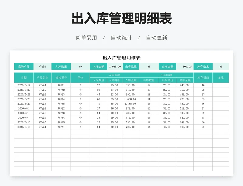 出入库管理明细表