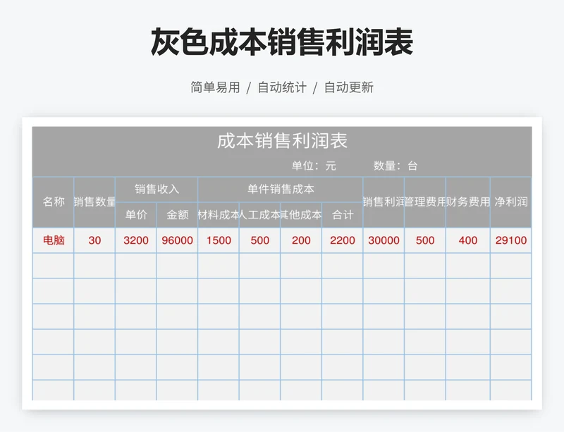 灰色成本销售利润表