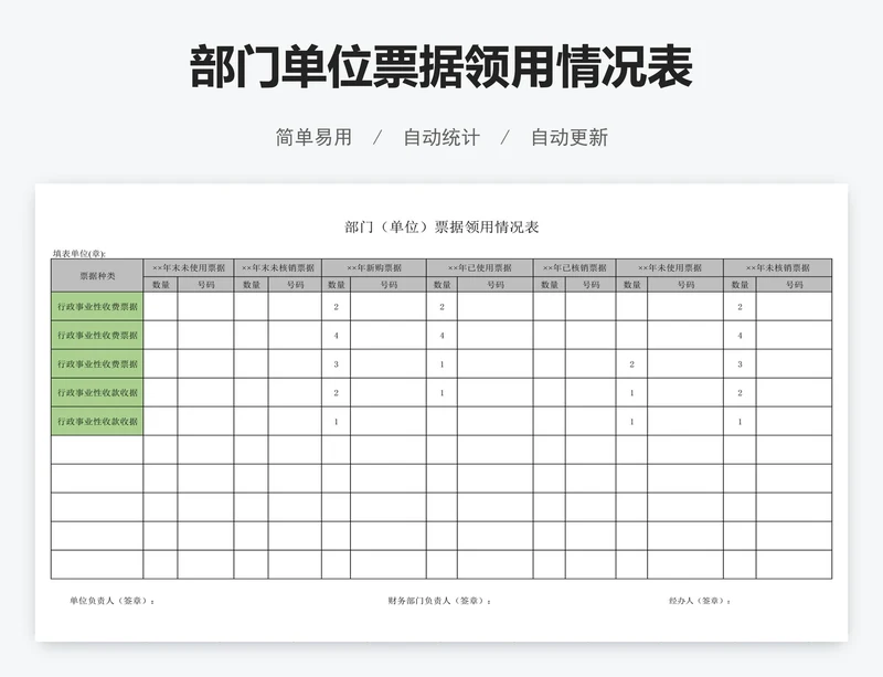 部门单位票据领用情况表