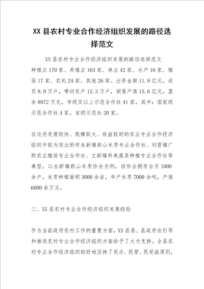 2021XX县农村专业合作经济组织发展的路径选择范文