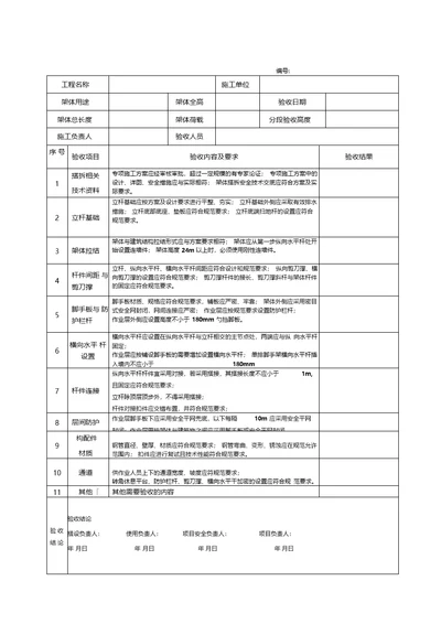 脚手架分段、整体检查验收记录