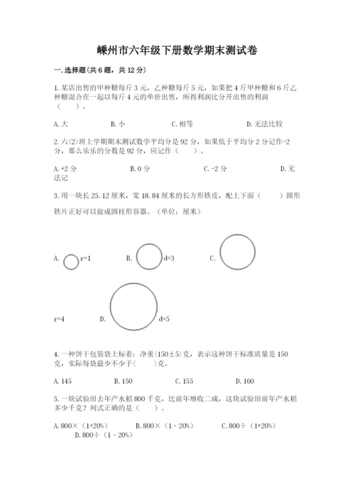 嵊州市六年级下册数学期末测试卷有精品答案.docx