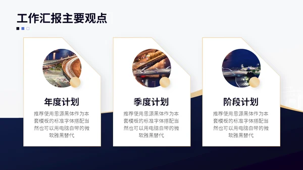 深蓝商务简约大气金色工作汇报通用PPT模板