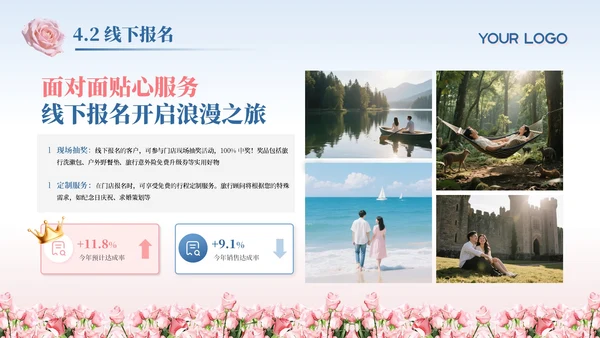 蓝粉色实景520节日限定专属旅行浪漫计划主题旅游活动策划通用PPT模板