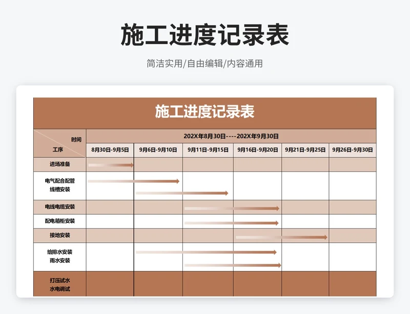 简约风施工进度记录表