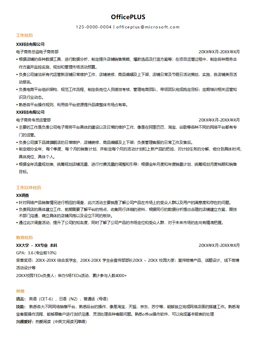 电子商务高级运营求职简历模板