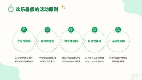 绿色插画风暑假新体验：创意活动大放送PPT模板