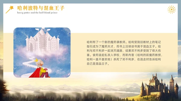 黄色插画风哈利波特魔法电影鉴赏万圣节影视培训通用PPT