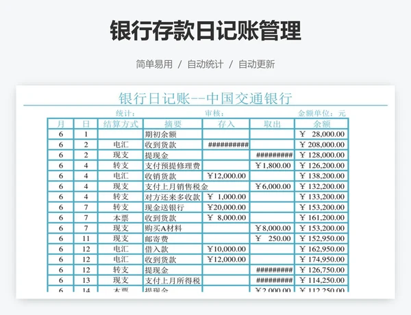 银行存款日记账管理