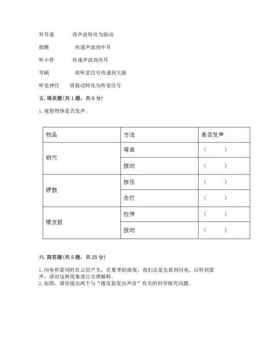 教科版科学四年级上册第一单元声音测试卷及参考答案【黄金题型】.docx