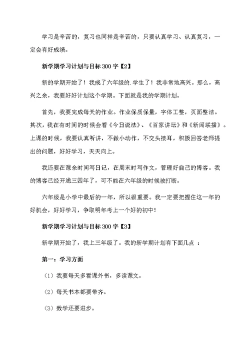 新学期学习计划与目标300字